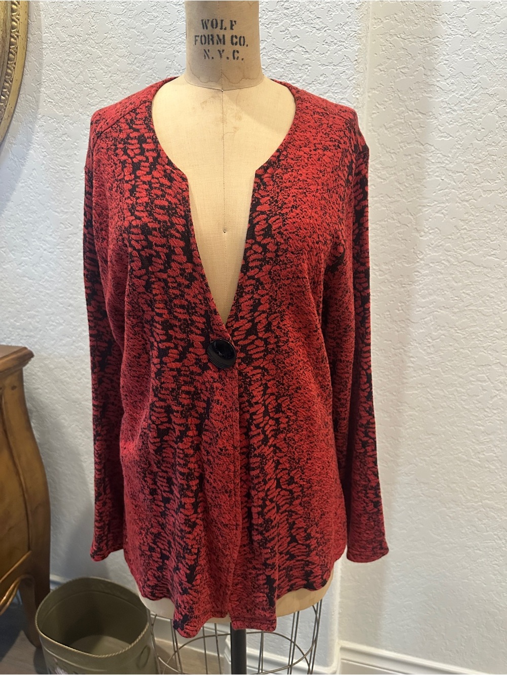 Parsley & Sage Red and Black Patterned Single-Button Jacket